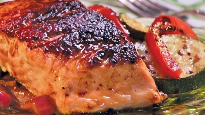 Grilled salmon with maple & mustard glaze
