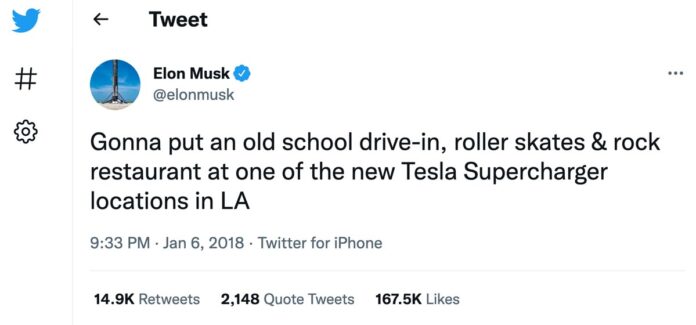 Elon Musk Tweet Tesla Restaurant Hollywood