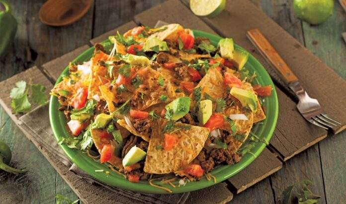 hot and fresh loaded beef cheese nachos