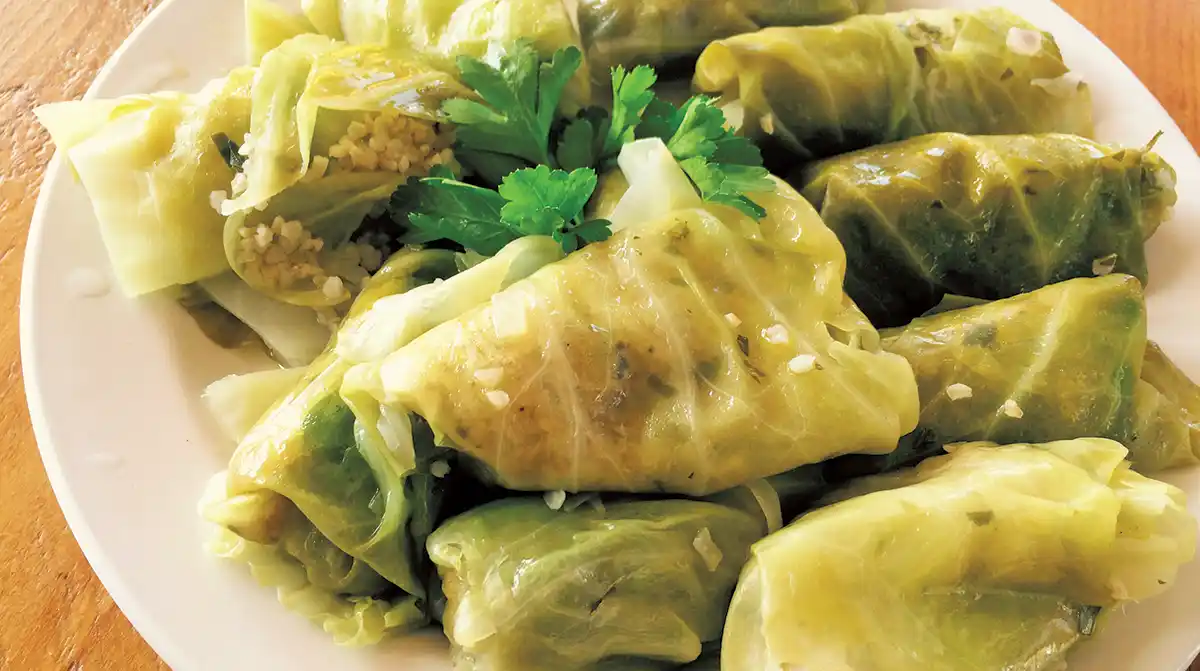 Stuffed Cabbage with Bulgur Wheat and Fresh Herbs