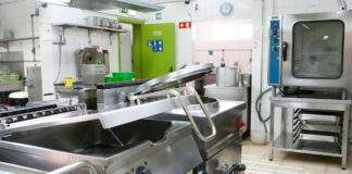 Professional kitchen of the restaurant with stainless steel equipment