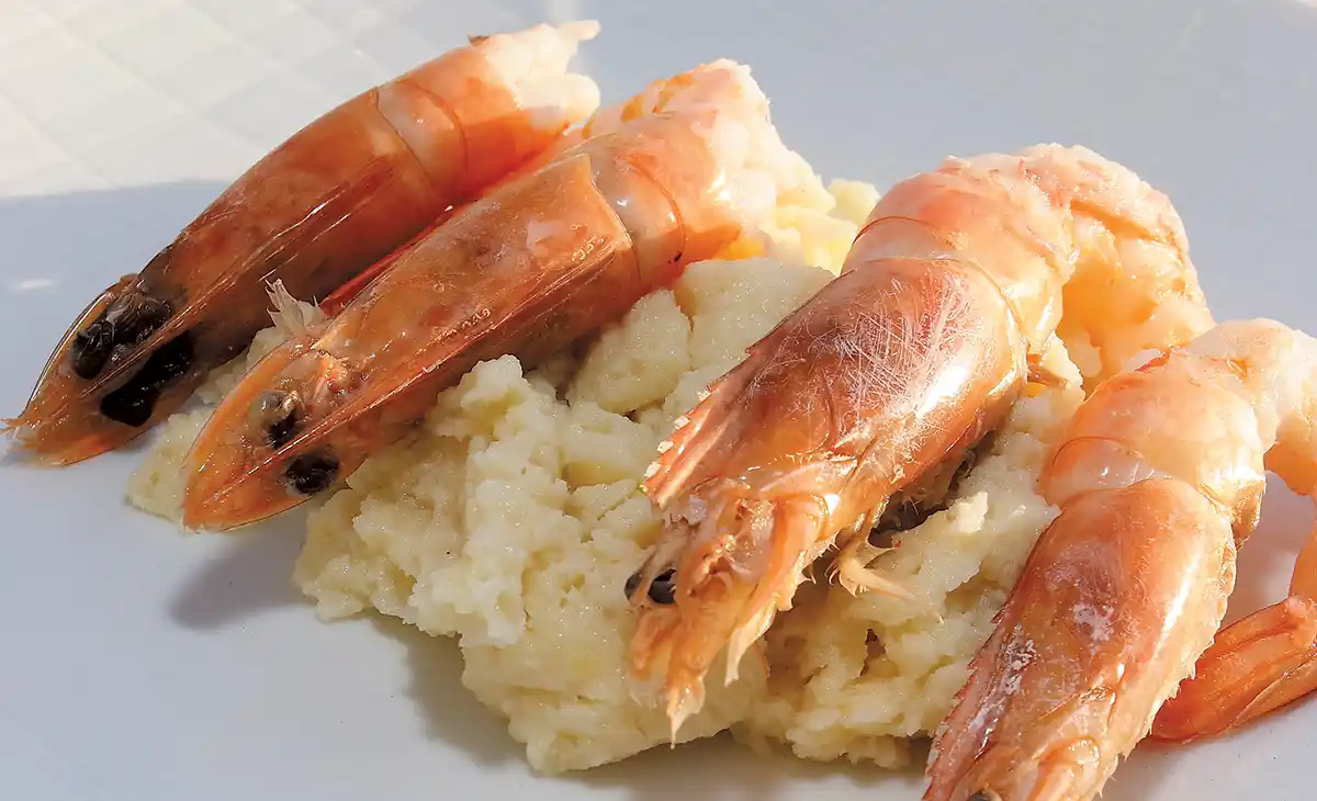 Shrimp with Skordalia Garlic Potato Dip