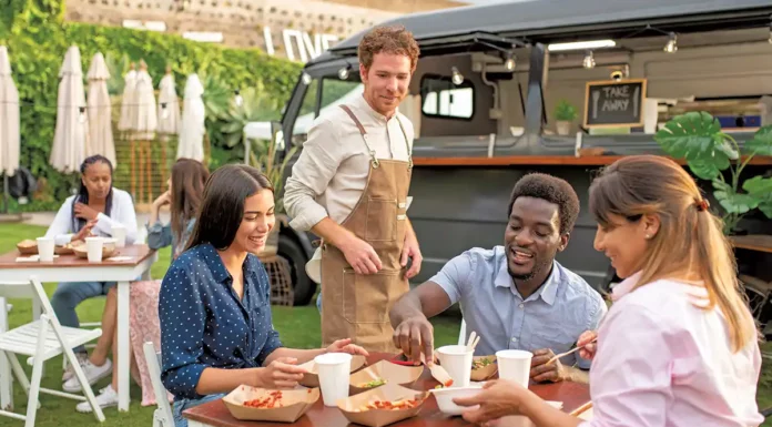 diverse friends al fresco dining outdoor seating
