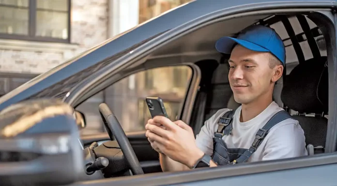 delivery courier car driving and texting